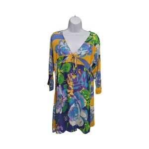 Floral Swim Cover-Up in Yellow and Blue